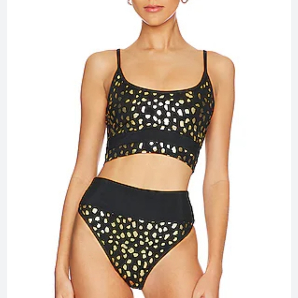 New!Beach Riot‎ Eva Top Black Gold Metallic Dot